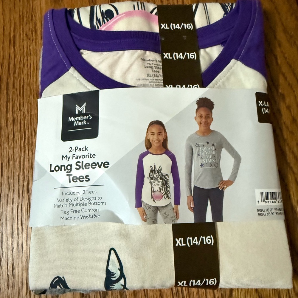 Members Mark Purple and Cream Kids Long Sleeve Tees - 2 Pack